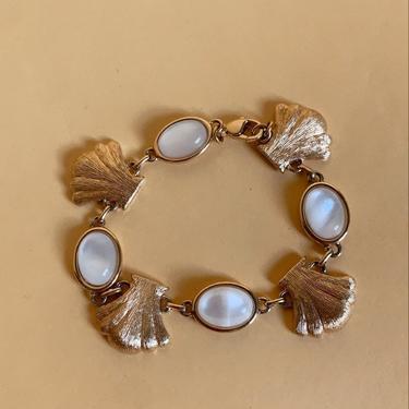 Vintage Shell &amp; Stone Gold Link Bracelet 