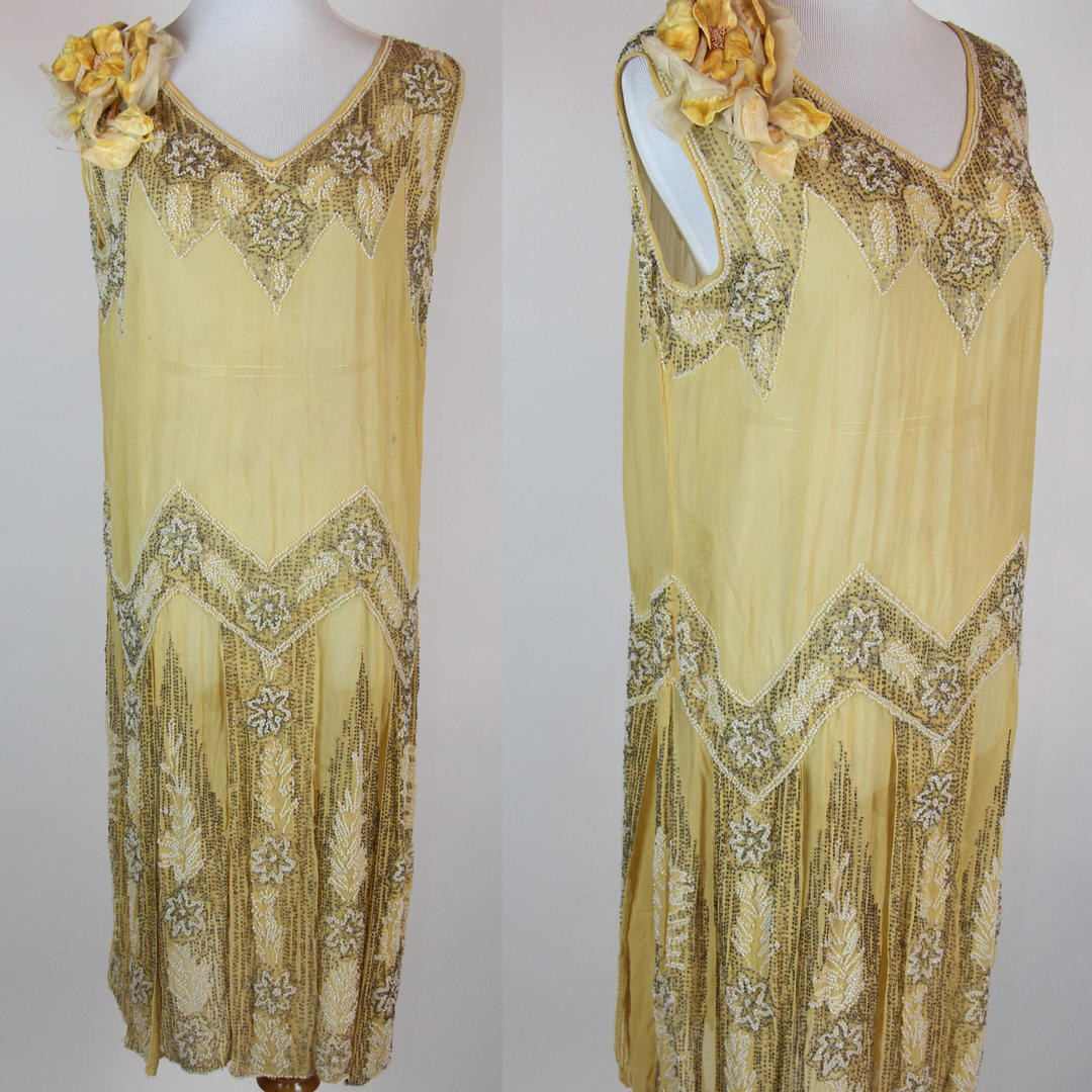 RARE True Vintage 1920s Flapper Gatsby Party Dress Yellow Silk | Walk ...