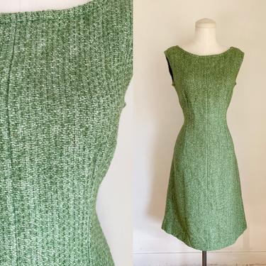 Vintage 1960s Green Wool Tweed Dress / M 