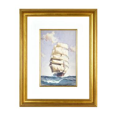 Fine Watercolor Painting Tall Clipper Ship Crashing Waves sgnd Gordon Hope Grant 