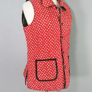 1980s, Reversible, Quilted Vest - Red/Navy/Yellow - Estimated size L 