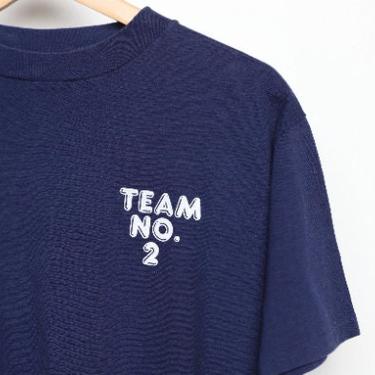 vintage "Team No. 2" navy blue & white super soft vintage 1980s OUTHOUSE joke t-shirt vintage 80s men's shirt -- size medium 