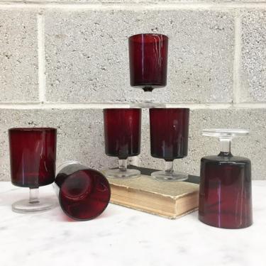 Vintage Wine Glasses Retro 1970s Luminarc Arcoroc France + Translucent + Clear + Ruby Red + Set of 6 + Goblets + Barware + Home Decor 