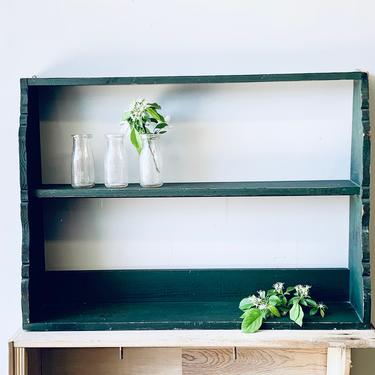 Green Wood Wall Shelf | Curvy Open Shelving Curio Shelf | Hanging Shelf | Bathroom Shelf | Small Wood Shelf | Wood Cubby Dark Green Shelves 