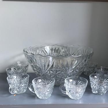 Vintage Depression Glass Punch Bowl Set 