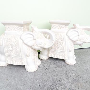 Pair of White Ceramic Elephants
