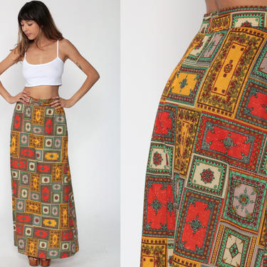 Bohemian Hippie Skirt Persian Rug Print Maxi Skirt 70s Long Shop