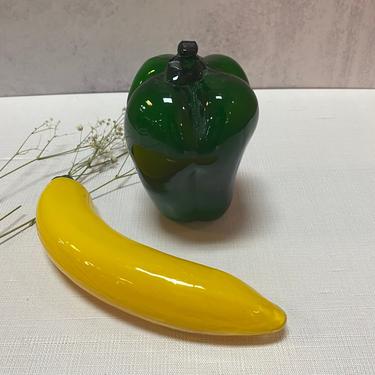 Vintage Hand-Blown Glass Green Pepper and Banana Murano Style 