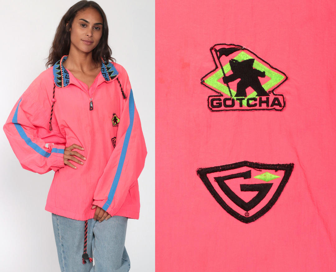 Neon Windbreaker Jacket 90s Gotcha Jacket Bright Hot Pink Jacket Shop Exile Tucson AZ