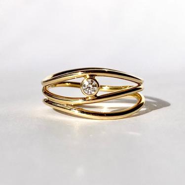 Elsa Peretti Tiffany &amp; Co 18K Yellow Gold Diamond Three Row Wave Ring Band 4.5 