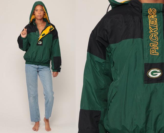 Green Bay Packers 90s Hooded Pullover Puffer Hoodie Starter Vintage Ja –  thefuzzyfelt