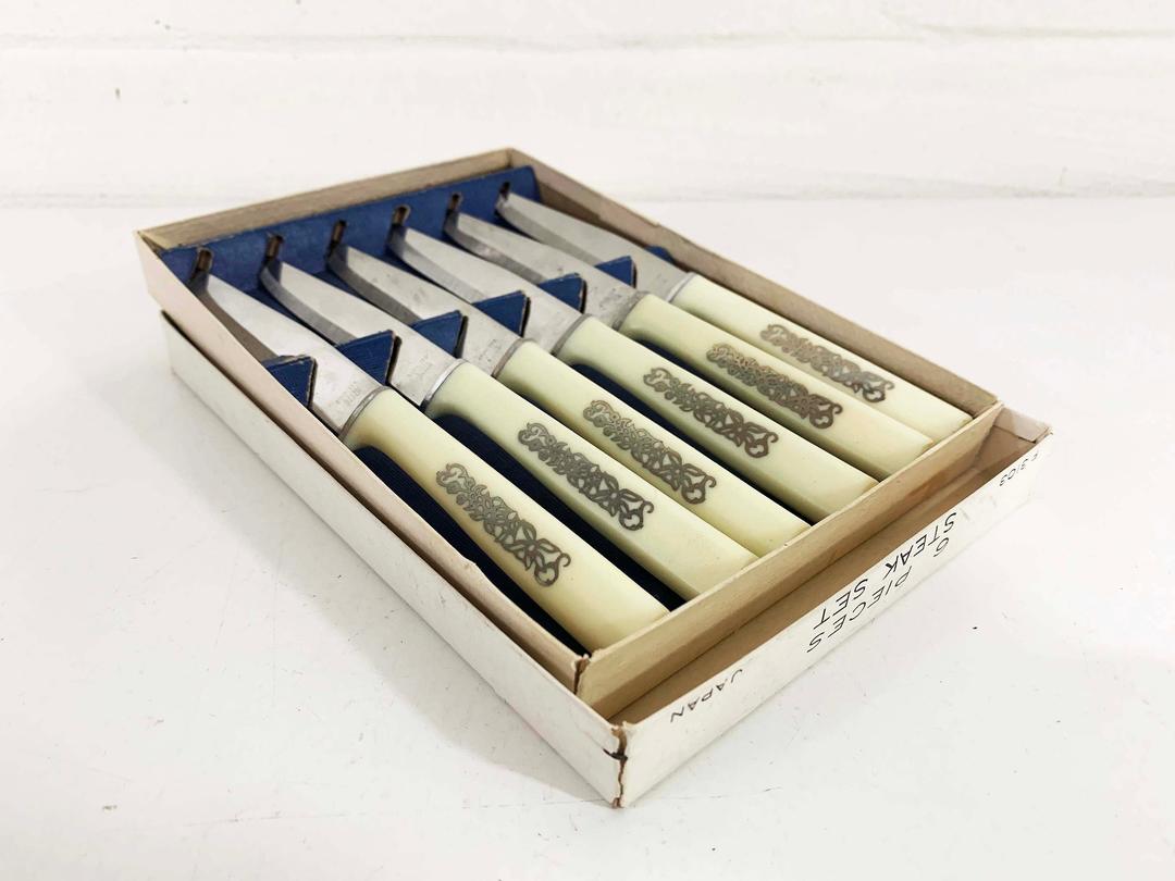 Set of 6 Mid Century Modern Steak Knives Atomic Starburst Design