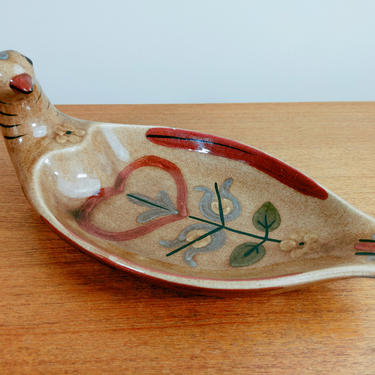 Vintage California Cleminson Pottery Bird Dish | Distlefink | Platter Bowl Bread Plate | Pennsylvania Dutch Folk Art 
