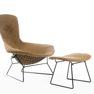 Authentic Bird Lounge Chair by Harry Bertoia for Knoll in Original Oatmeal Fabric w/ Ottoman 