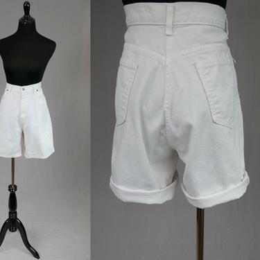 90s White Mom Jean Shorts - High Waisted - Cotton Denim - Faded Glory - Vintage 1990s - 30