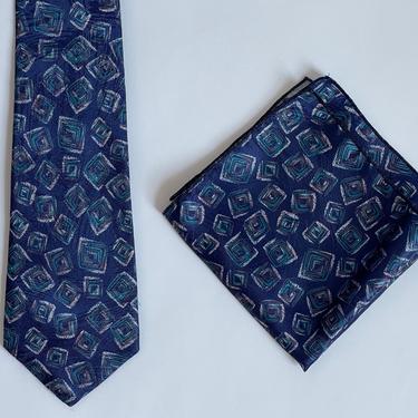 1980's Tie and Pocket Square Combo Atomic Geometric 