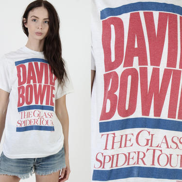 Vintage 1987 David Bowie T Shirt / Glass Spider Concert Tour Tee / 80s Ziggy Stardust Glam Rock / White Mens Girls 50 50 Shirt 