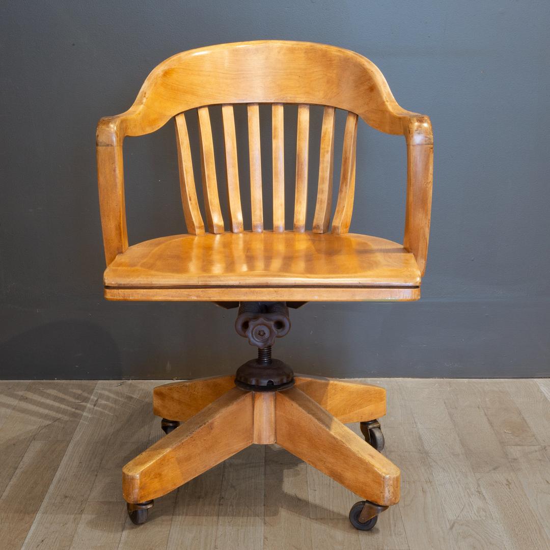 Antique Adjustable Swivel Oak Desk Chair with Floating Back Rest c.1926