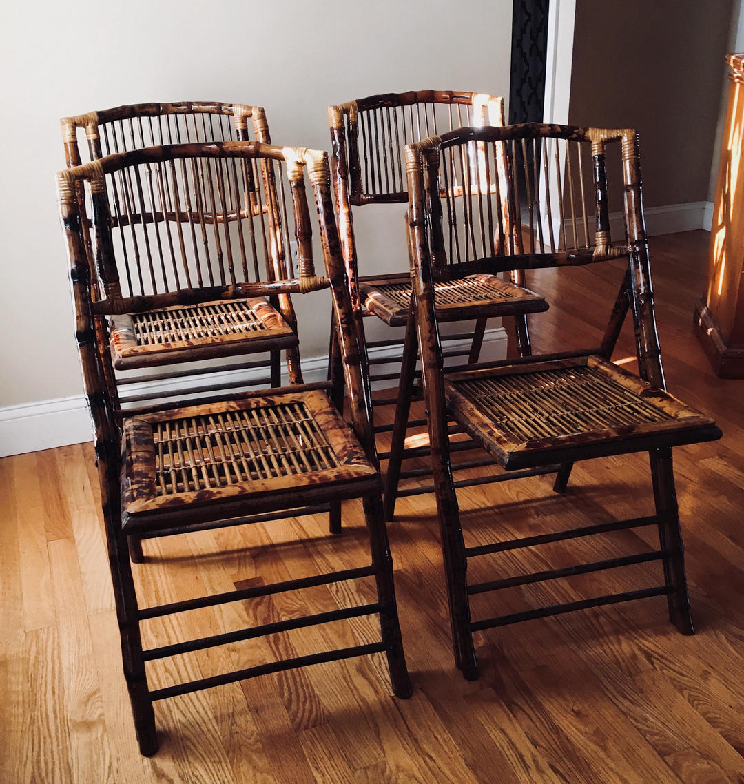 Vintage Bamboo Folding Chairs, set of 4, bamboo folding dining chairs