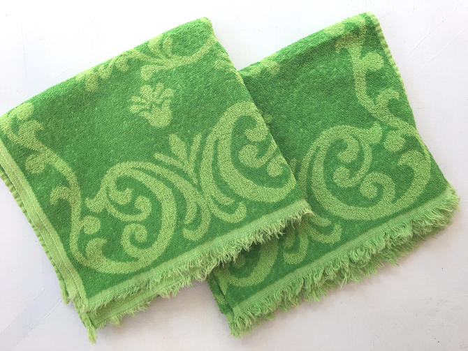 60 s Lime Green Retro Brocade Bath Towels Mid Century Modern Luckduck Atlanta GA