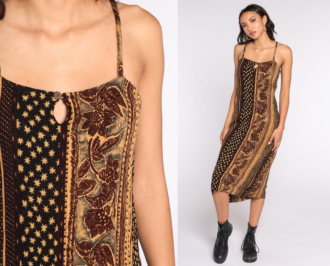 Striped Sun Dress Sundress Boho Hippie Floral Star Print 90s | Shop