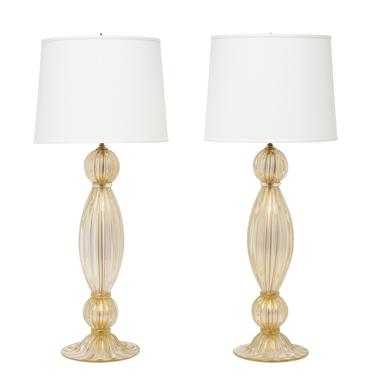 Barovier &amp; Toso Pair of Large Hand-Blown Glass Table Lamps with Gold Foil 1950s