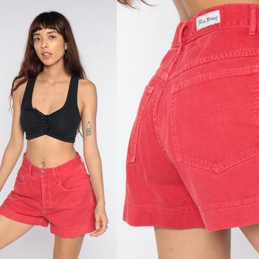 90s Jean Shorts Red Denim High Waisted Bottoms 1990s Vintage Retro Summer Jean Shorts Medium 30 