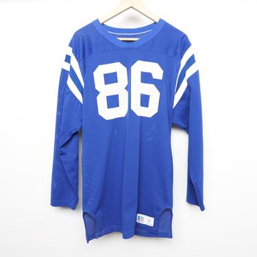 vintage 1980s FOOTBALL mesh jersey RUSSELL brand 80s two tone blue &amp; white -- men's size small 