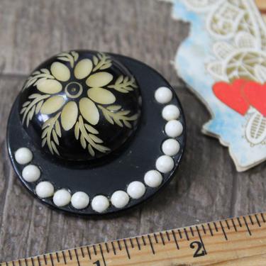 Vintage 30s 1940s art deco domed carved floral  lucite celluloid Brooch scarf clip // Pinup Girl antique 