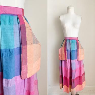 Vintage 1980s Madras Plaid Skirt with big pockets / 25" waist 