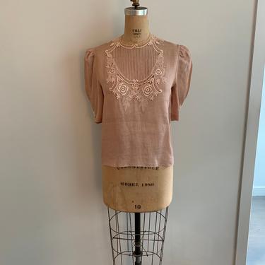 Cache linen prairie blouse with appliqué details-Size M 