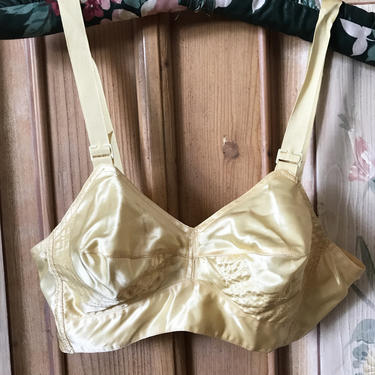 Vintage 40s satin bra / 1940s yellow satin bullet bra / bombshell, Prospect Vintage Goods