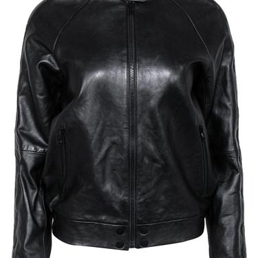 Carmar - Black Leather Zip-Up Jacket w/ Zipper Trim Sz M