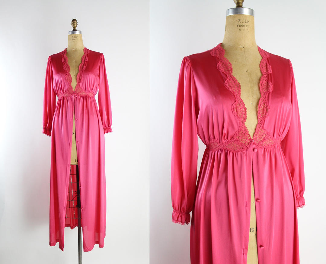 60s Pink Lace Maxi Robe / Lace lingerie / Vintage Nightgown / Wedding ...