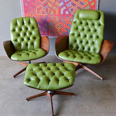 Mr. and Mrs. Chairs with Ottoman by George Mulhauser for Plycraft, ca. 1960