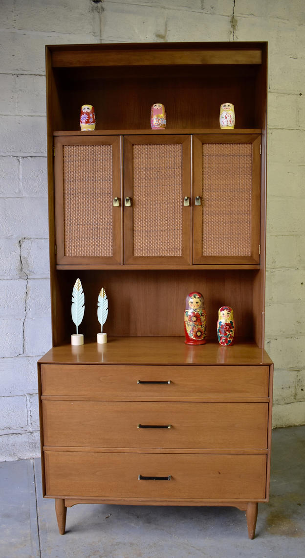 Mid Century MODERN CANED Bookcase / China / HUTCH Circa60