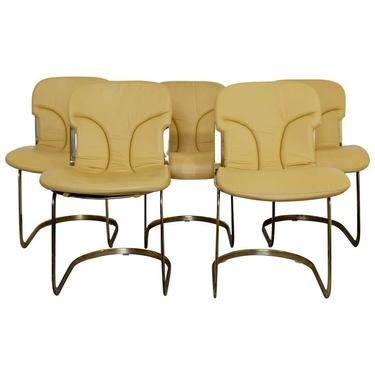 Mid Century Modern Willy Rizzo for Cidue Set of 5 Brass Side Dining Chairs 1970s 