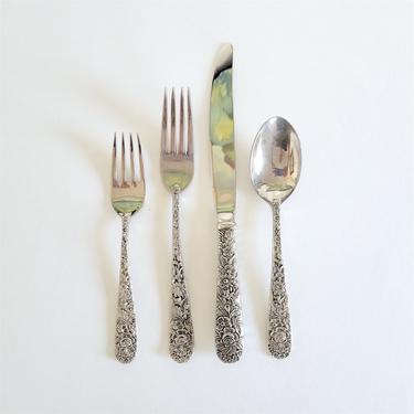 Vintage Godinger Silver Plate Flatware, Cutlery Sets of 4, Dinner Forks, Spoons, Knives, and Salad Forks 