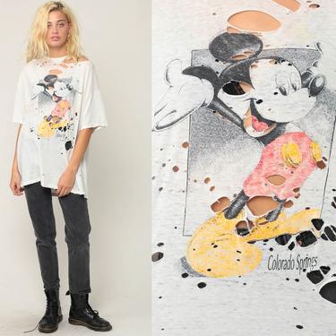 Mickey Mouse Shirt Destroyed Tee Ripped T Shirt Walt Disney T Shirt 90s Graphic Distressed Cartoon Vintage Retro Tee 80s Extra Large xl 