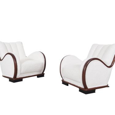 Art Deco Walnut Lounge Chairs in Boucle