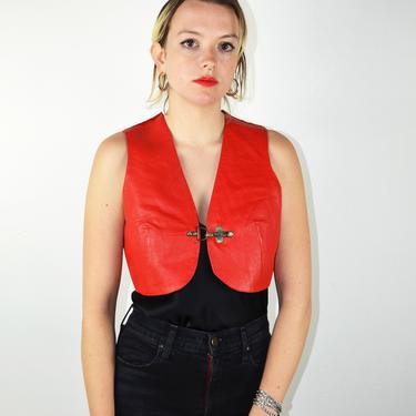 Vintage 70s 80s Red Leather Motorcycle Vest / 1970s 1980s Leather Vest / Red Leather Jacket / Buckle / Small Medium / Leather Jacket Rocker 