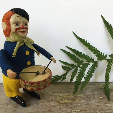 Antique Schuco Wind Up Clown Drummer, Monkey Clown, Made In Germany, Drumming Clown, Read Entire Description 