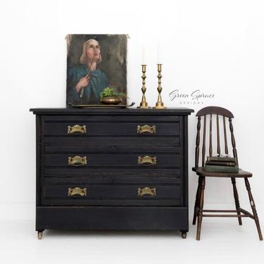 Black Antique Dresser, Painted Chest of Drawers 