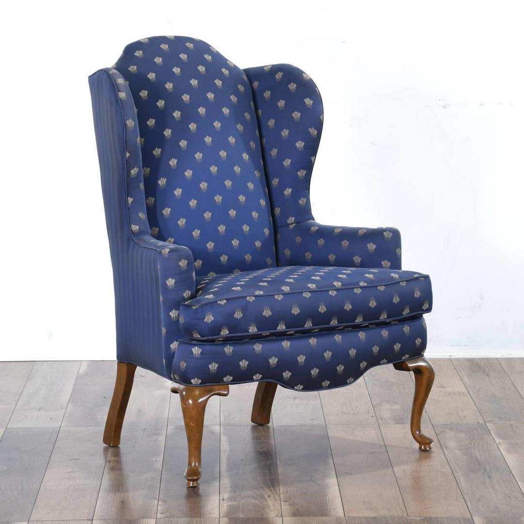 Empire Bee & Striped Navy Silk Wingback Armchair Loveseat (Los