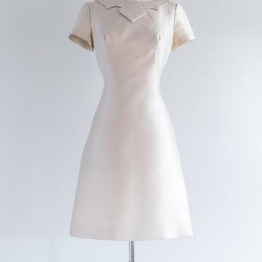 Sublime 1960's Ivory Silk Cocktail Dress By Parnes Feinstein / Small