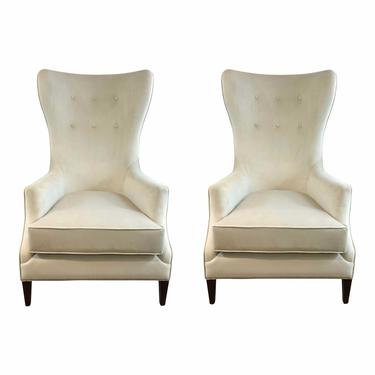 Modern Bone Velvet Justin Wingback Chairs Pair