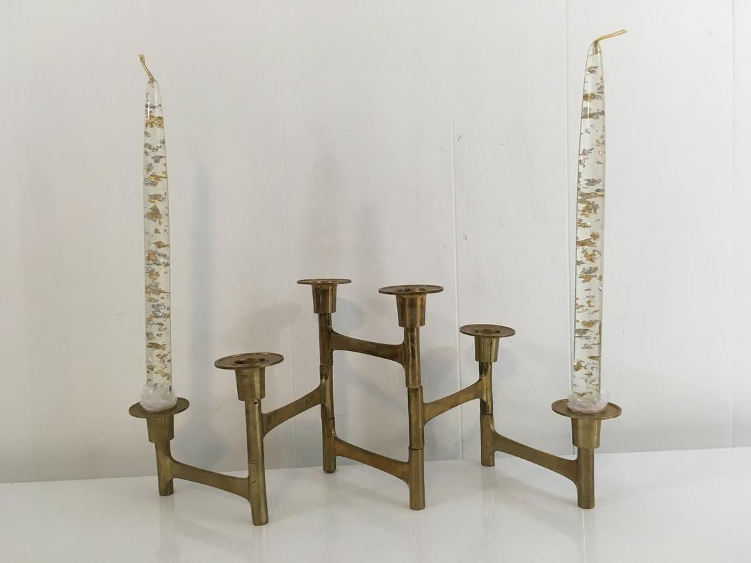 Mid-Century Brass popular Folding Candelabra, MCM Brass Candelabra Centerpiece, Brass Candle Holder