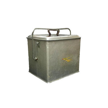 Vintage Metal Cooler - Vintage Poloron Cooler, Camping Ice Box, 1950s Metal Beer Cooler, Insulated Metal Ice Chest, Silver Fiberglass Cooler 