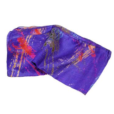 Deadstock VINTAGE: 1970's - LONG India Hand Blocked Sheer 100% Pure Silk Scarf - Hand Woven Silk - Hand Rolled Edges - SKU 21-D1-00015582 