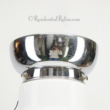 Black-lined globe on chrome ceiling fixture, circa 1930s